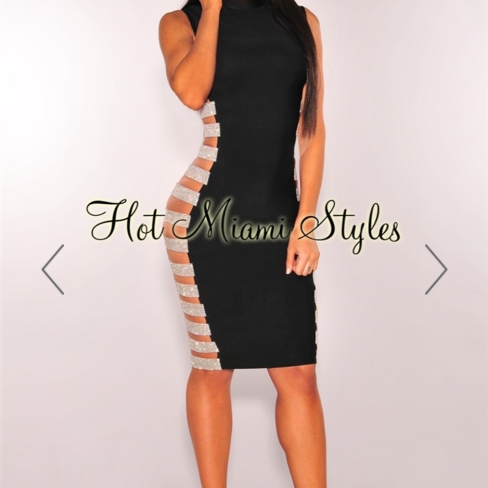 Black cocktail dress cutout rheinstone sides